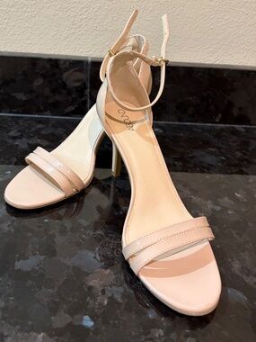 Nude Patent Ankle Strap Heels- Minimal Strappy Sandals